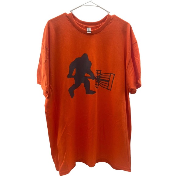 Disc Golf Shirt SASQUATCH Carrying BASKET Vinyl Custom Logo XL T-Shirt ORANGE - Picture 7 of 7